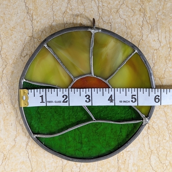 Vintage Sunshine Stained Glass Homemade Artisan Circle Hanging Sun Catcher - Picture 5 of 7